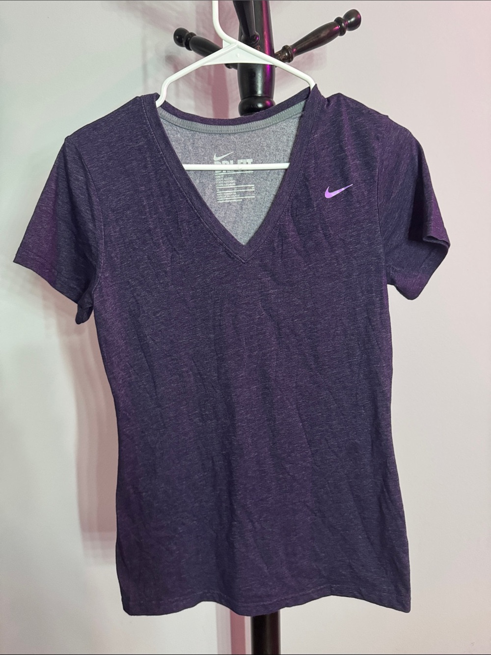 Nike Purple Heather V-Neck Performance Tee with Pink Swoosh 21.T
